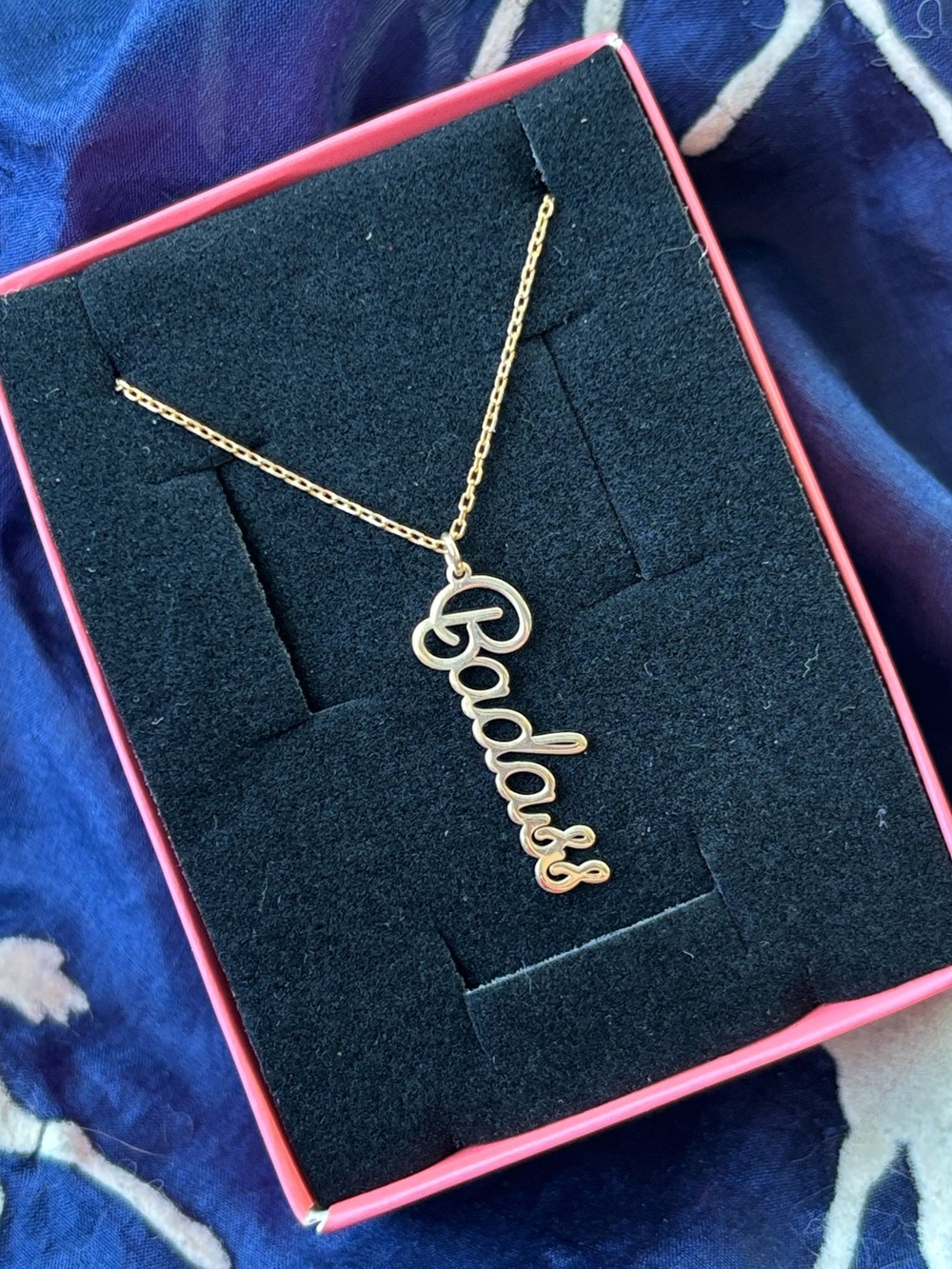 14K Gold Plated 925 Sterling Silver Script "Badass" Pendant Chain Necklace Italy